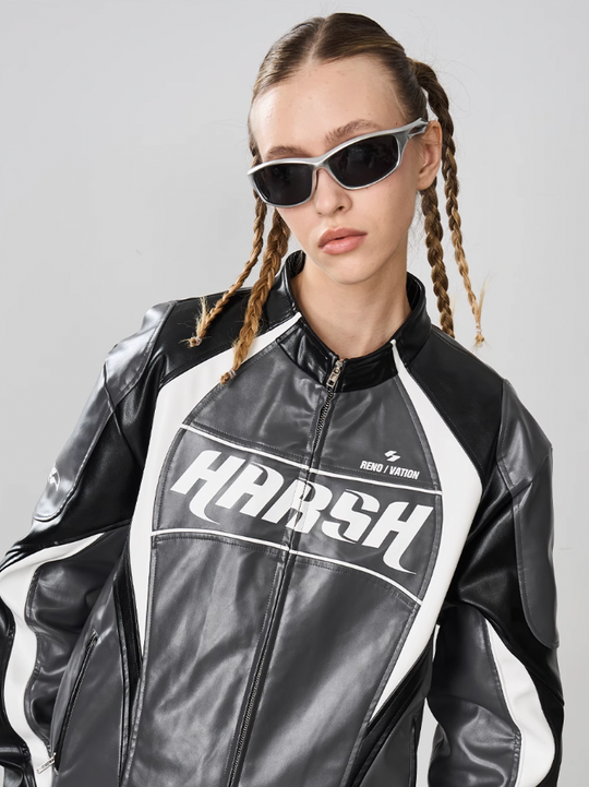Harsh and Cruel Retro Stitched Racing Leather Jacket