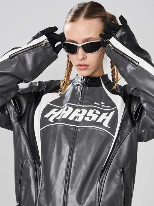 Harsh and Cruel Retro Stitched Racing Leather Jacket