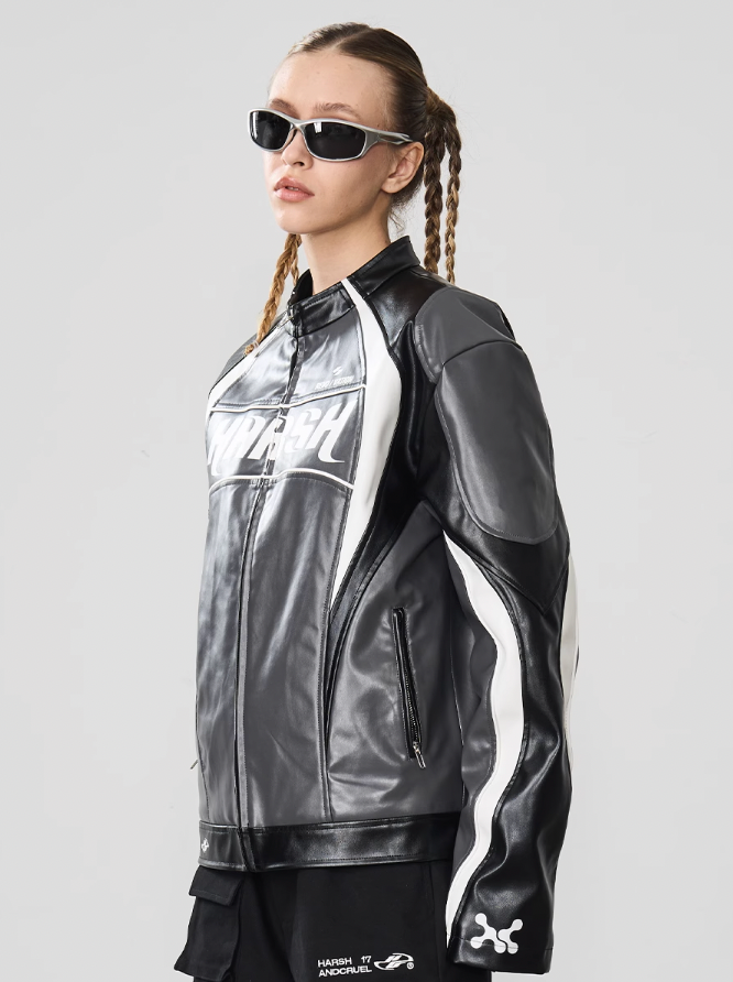 Harsh and Cruel Retro Stitched Racing Leather Jacket