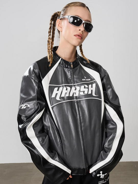Harsh and Cruel Retro Stitched Racing Leather Jacket