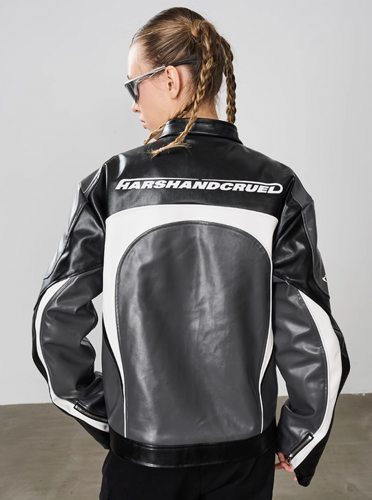 Harsh and Cruel Retro Stitched Racing Leather Jacket