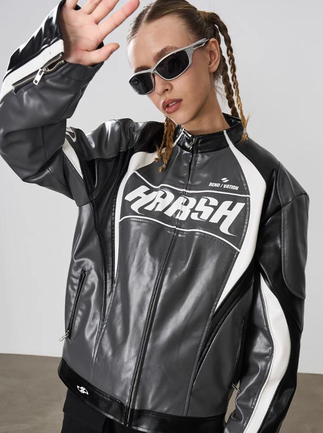 Harsh and Cruel Retro Stitched Racing Leather Jacket
