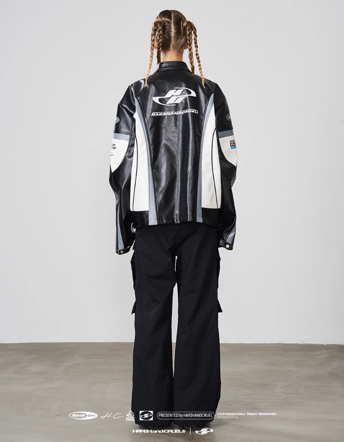 Harsh and Cruel Retro Splicing Leather Racing Jacket