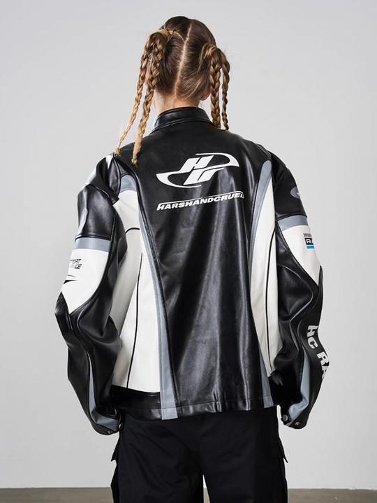 Harsh and Cruel Retro Splicing Leather Racing Jacket
