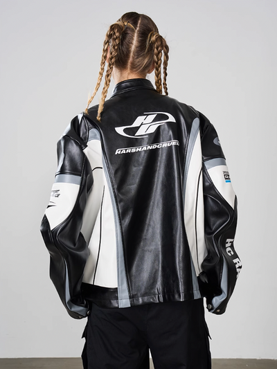 Harsh and Cruel Retro Splicing Leather Racing Jacket