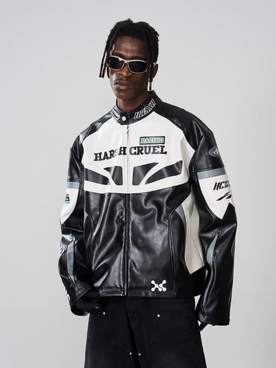 Harsh and Cruel Retro Splicing Leather Racing Jacket