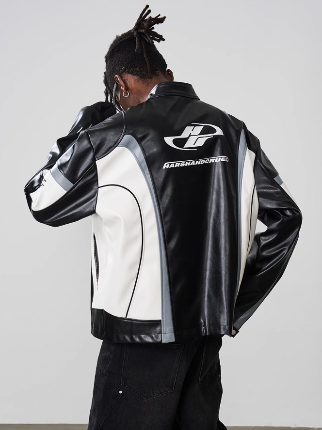 Harsh and Cruel Retro Splicing Leather Racing Jacket
