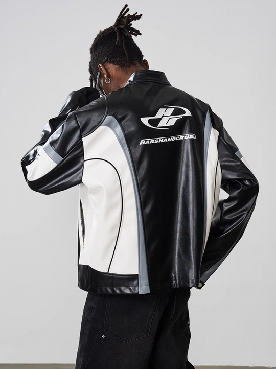 Harsh and Cruel Retro Splicing Leather Racing Jacket