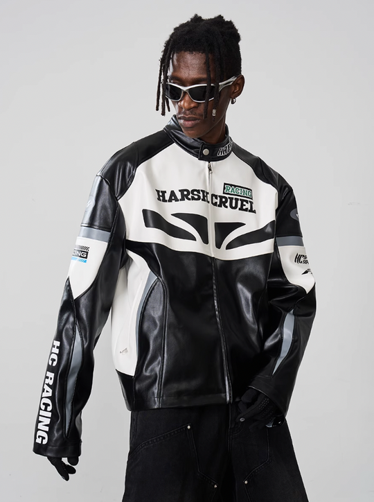 Harsh and Cruel Retro Splicing Leather Racing Jacket