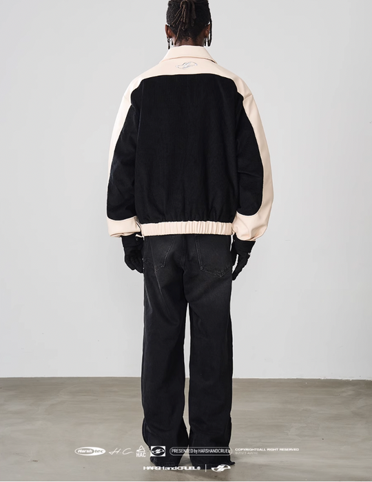 Harsh and Cruel Embroidered Corduroy PU Leather Jacket