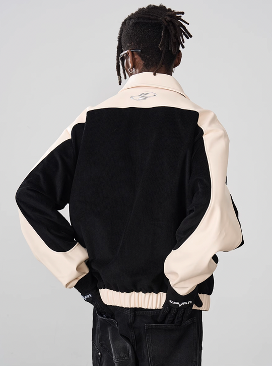 Harsh and Cruel Embroidered Corduroy PU Leather Jacket