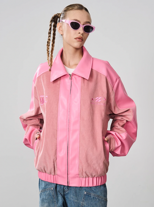 Harsh and Cruel Embroidered Corduroy PU Leather Jacket