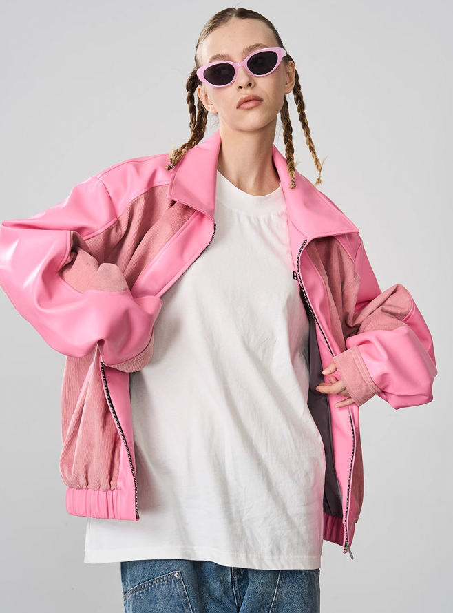 Harsh and Cruel Embroidered Corduroy PU Leather Jacket