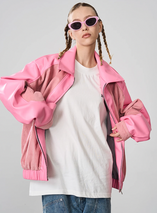 Harsh and Cruel Embroidered Corduroy PU Leather Jacket