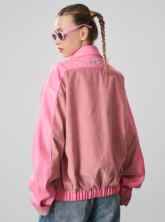 Harsh and Cruel Embroidered Corduroy PU Leather Jacket