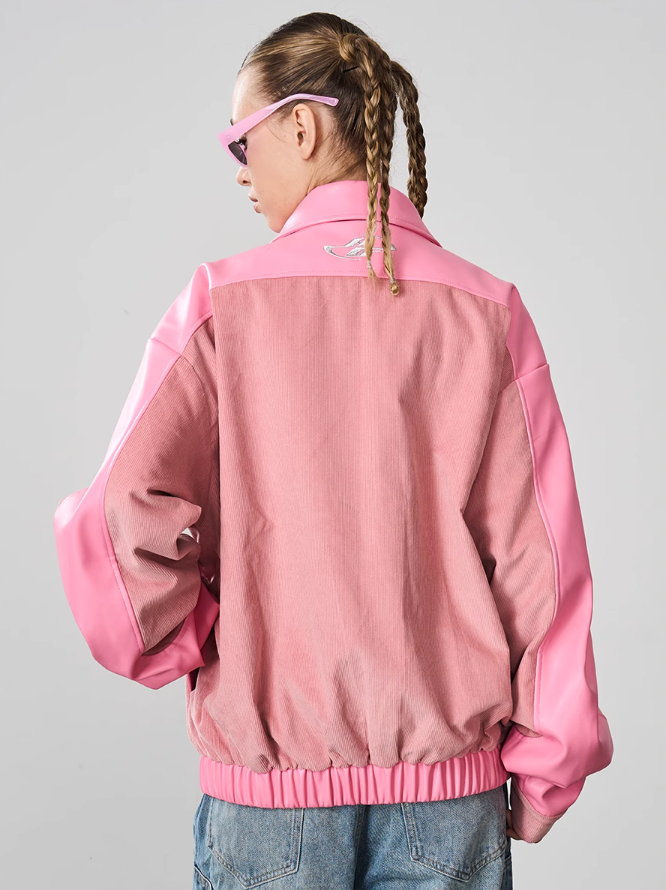 Harsh and Cruel Embroidered Corduroy PU Leather Jacket