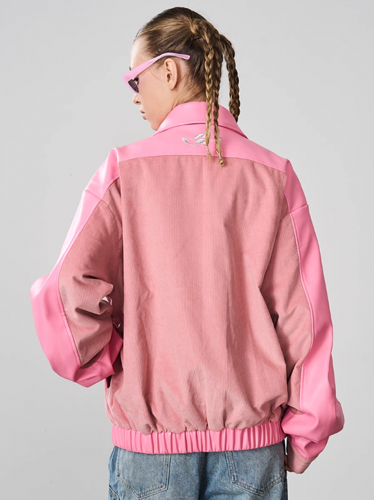 Harsh and Cruel Embroidered Corduroy PU Leather Jacket