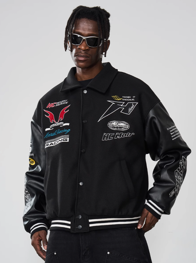 Harsh and Cruel Embroidered Racing Varsity Jacket