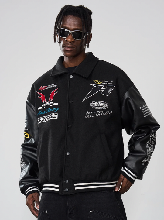 Harsh and Cruel Embroidered Racing Varsity Jacket