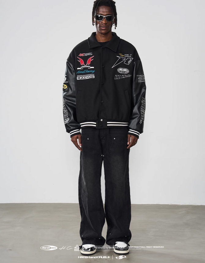 Harsh and Cruel Embroidered Racing Varsity Jacket