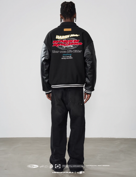 Harsh and Cruel Embroidered Racing Varsity Jacket