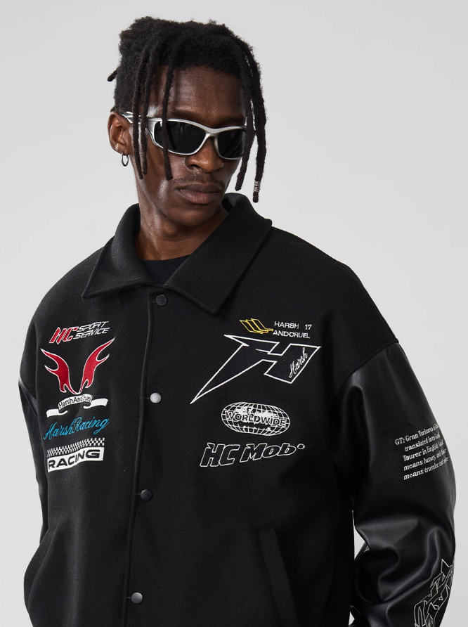 Harsh and Cruel Embroidered Racing Varsity Jacket