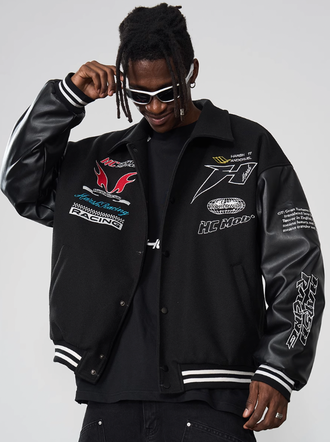 Harsh and Cruel Embroidered Racing Varsity Jacket