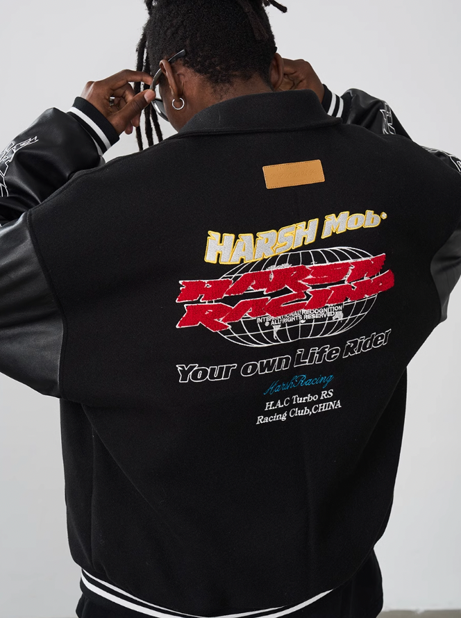 Harsh and Cruel Embroidered Racing Varsity Jacket