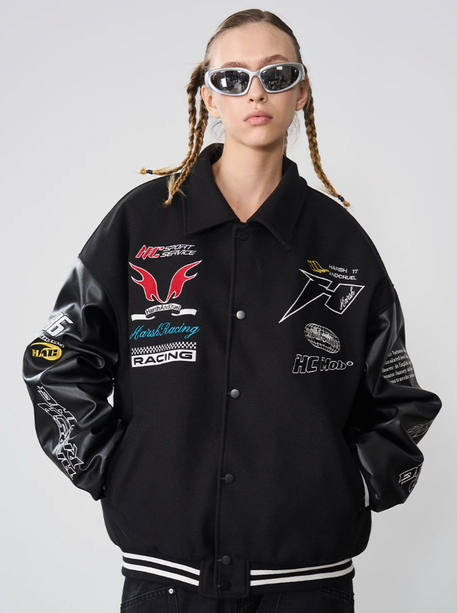 Harsh and Cruel Embroidered Racing Varsity Jacket