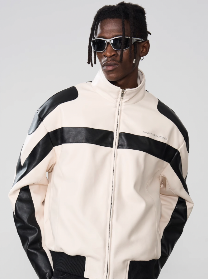 Harsh and Cruel Stitching PU Leather Embroidered Logo Jacket