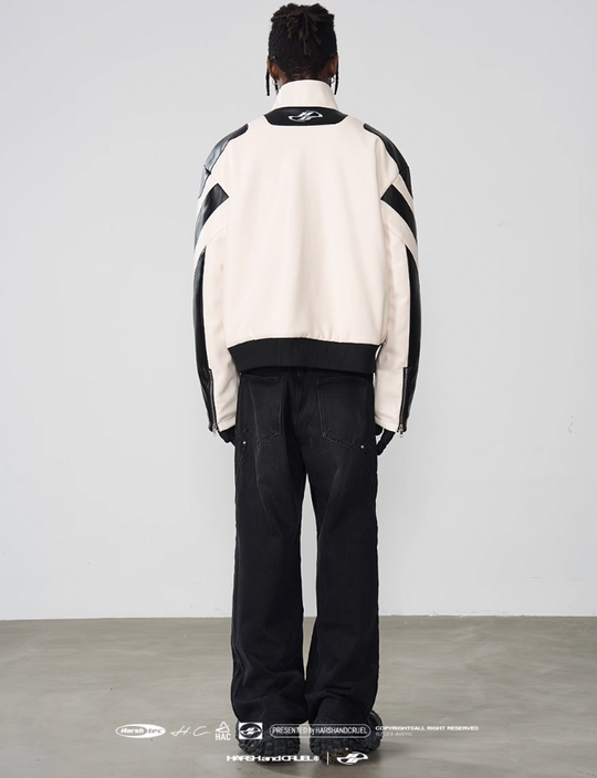 Harsh and Cruel Stitching PU Leather Embroidered Logo Jacket