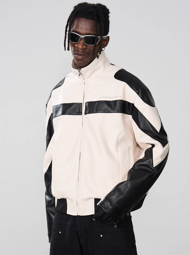 Harsh and Cruel Stitching PU Leather Embroidered Logo Jacket