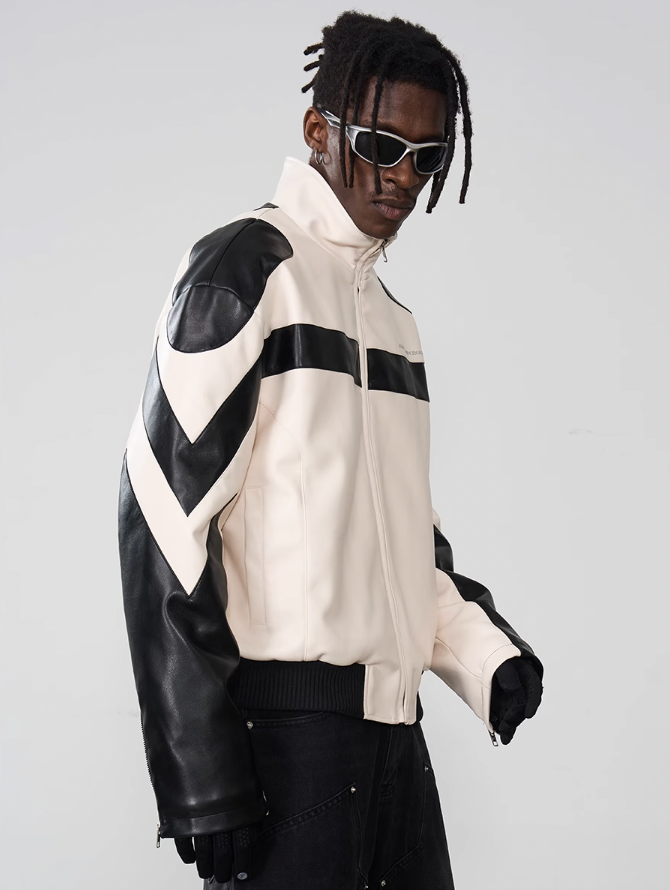 Harsh and Cruel Stitching PU Leather Embroidered Logo Jacket