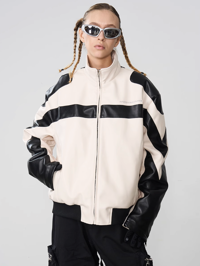 Harsh and Cruel Stitching PU Leather Embroidered Logo Jacket