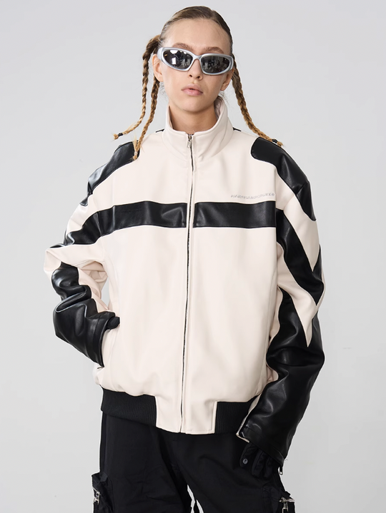 Harsh and Cruel Stitching PU Leather Embroidered Logo Jacket