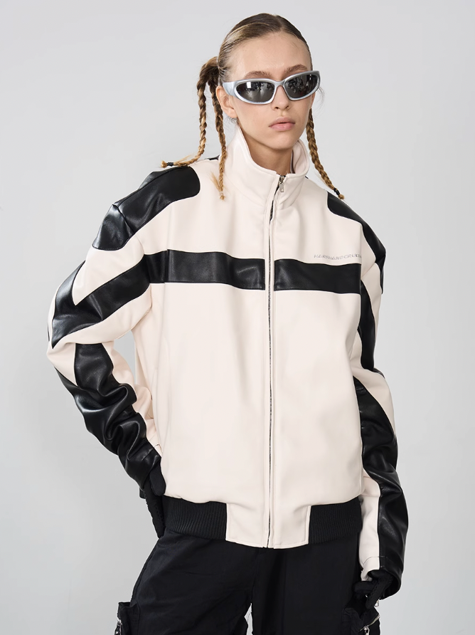 Harsh and Cruel Stitching PU Leather Embroidered Logo Jacket