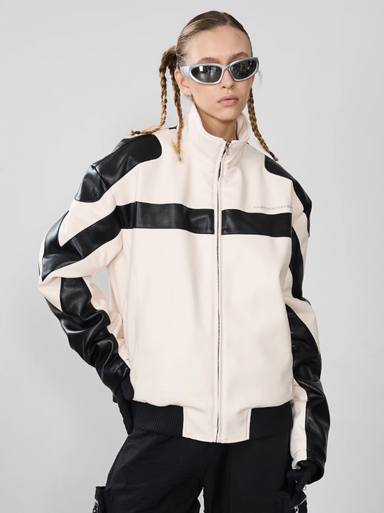 Harsh and Cruel Stitching PU Leather Embroidered Logo Jacket