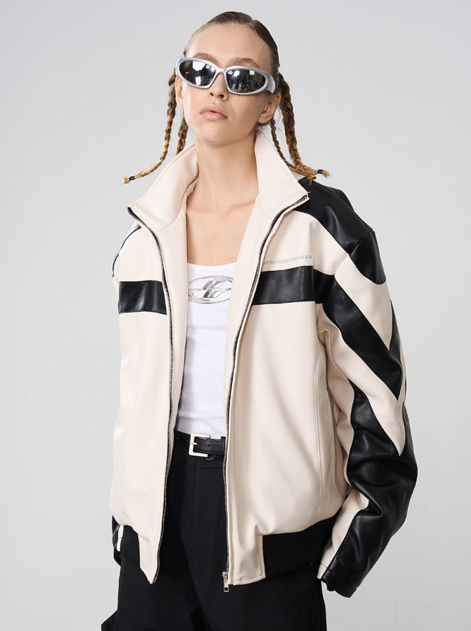 Harsh and Cruel Stitching PU Leather Embroidered Logo Jacket