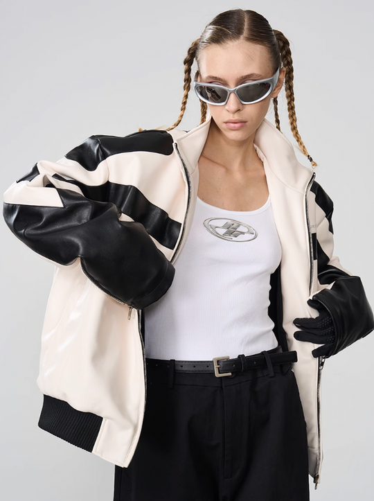 Harsh and Cruel Stitching PU Leather Embroidered Logo Jacket