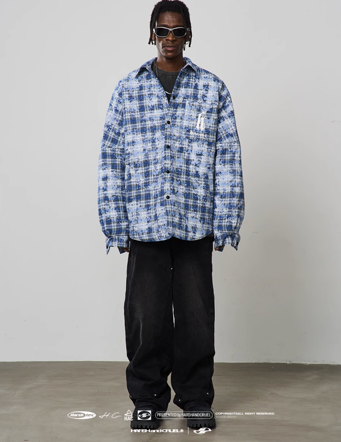 Harsh and Cruel Tie Dyed Plaid Gothic Logo Shirt Jacket