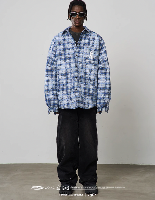 Harsh and Cruel Tie Dyed Plaid Gothic Logo Shirt Jacket