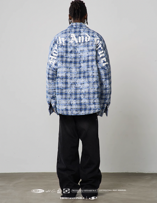 Harsh and Cruel Tie Dyed Plaid Gothic Logo Shirt Jacket