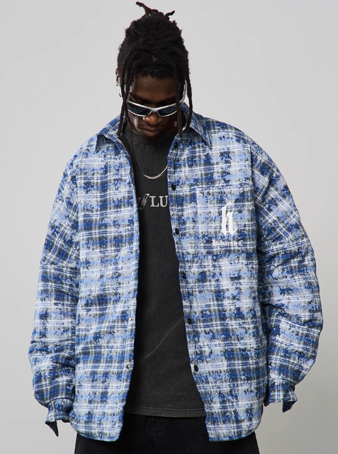 Harsh and Cruel Tie Dyed Plaid Gothic Logo Shirt Jacket