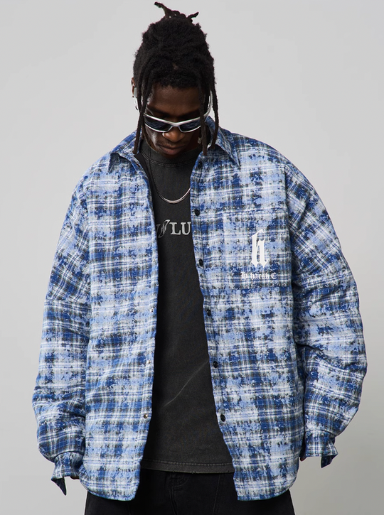Harsh and Cruel Tie Dyed Plaid Gothic Logo Shirt Jacket
