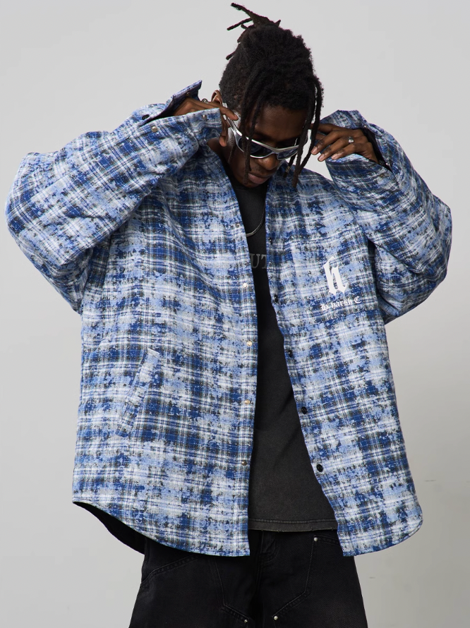 Harsh and Cruel Tie Dyed Plaid Gothic Logo Shirt Jacket