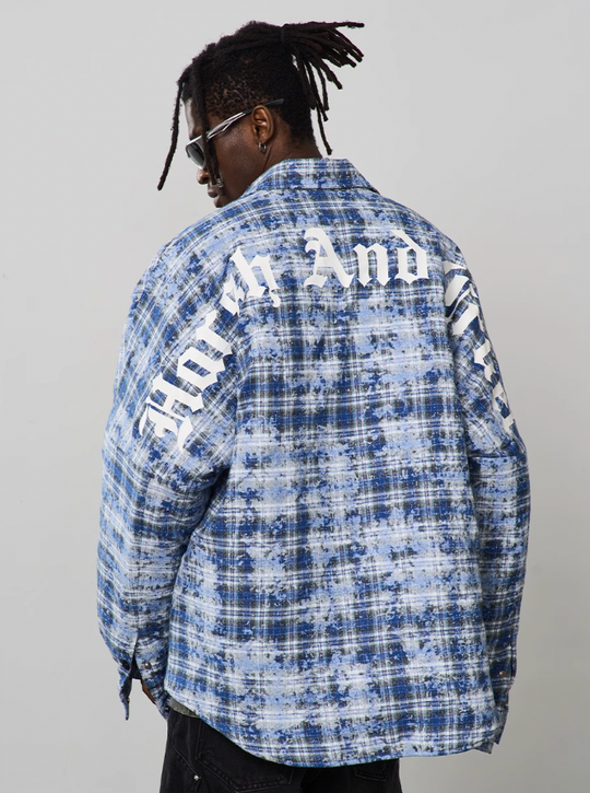 Harsh and Cruel Tie Dyed Plaid Gothic Logo Shirt Jacket