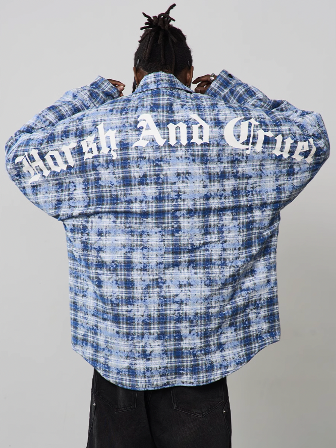 Harsh and Cruel Tie Dyed Plaid Gothic Logo Shirt Jacket