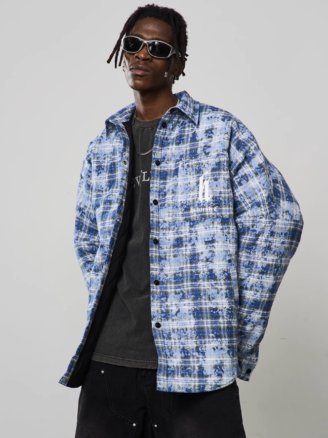 Harsh and Cruel Tie Dyed Plaid Gothic Logo Shirt Jacket