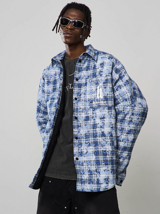 Harsh and Cruel Tie Dyed Plaid Gothic Logo Shirt Jacket