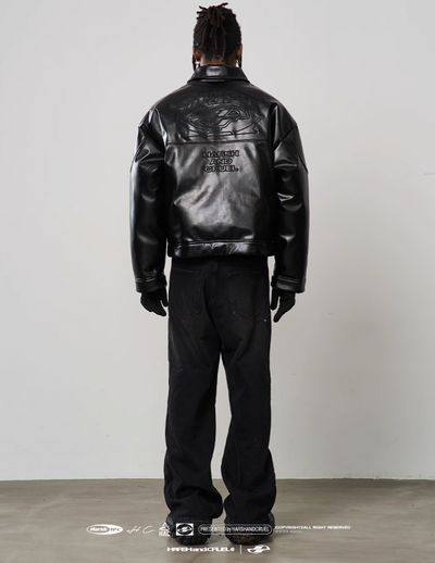 Harsh and Cruel Embroidered Logo Leather Motor Jacket